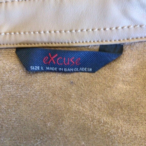 Excuse Womens Tan Faux Leather Lightweight Layering Button Up Jacket Top Large - Picture 8 of 9